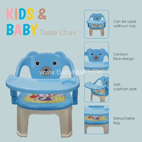 Chair Plastic Reg With Support || Plastic Chu-Chu Musical Baby Chair || Feeding Chair with Removable Tray || Soft Cushion Seat & High Backrest with Teddy Bear Design Study Table || Strong and Portable High Musical Baby || Item No.9258